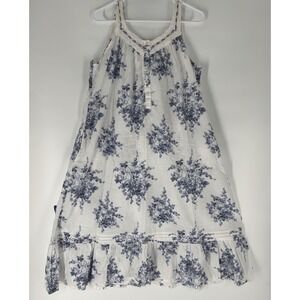 La Cera Floral Sleeveless Night Gown Large Cotton Flowy Flounced Preppy Cottage